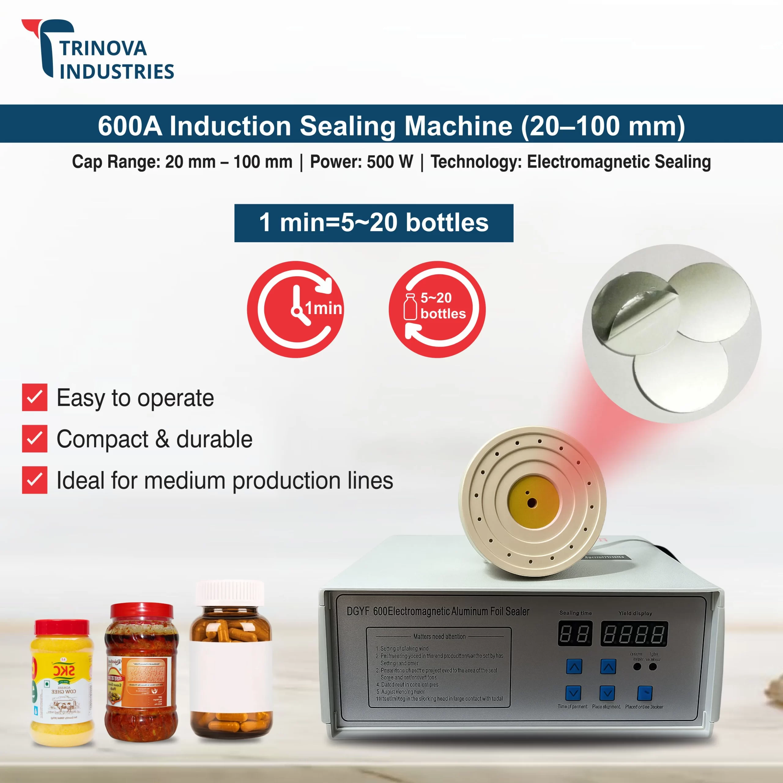 DGYF 600A Induction Sealer 20–100mm Heavy Duty - Image 2